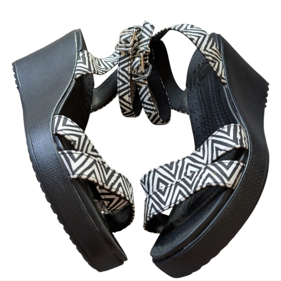 Crocs Leigh II Cross-strap Ankle Wedges Sandal Zebra Black White Rare Women 10 - Picture 4 of 15
